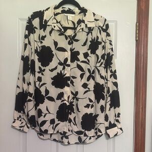H&M Black Floral Button Down Shirt